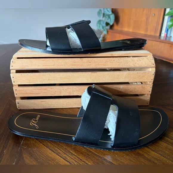 J. Crew Cyprus Sandals Interlocking Straps Black Leather Made in Italy Size 9 - Picture 9 of 13